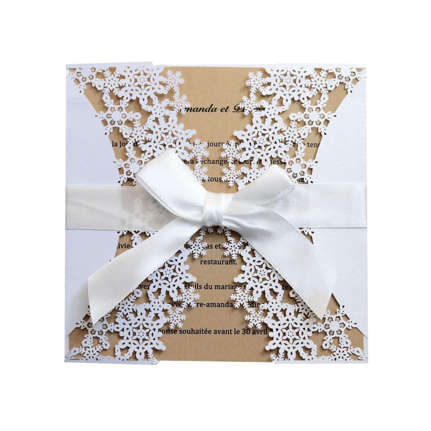 Square Christmas Card White Snowflake Pattern Laser Invitation Card